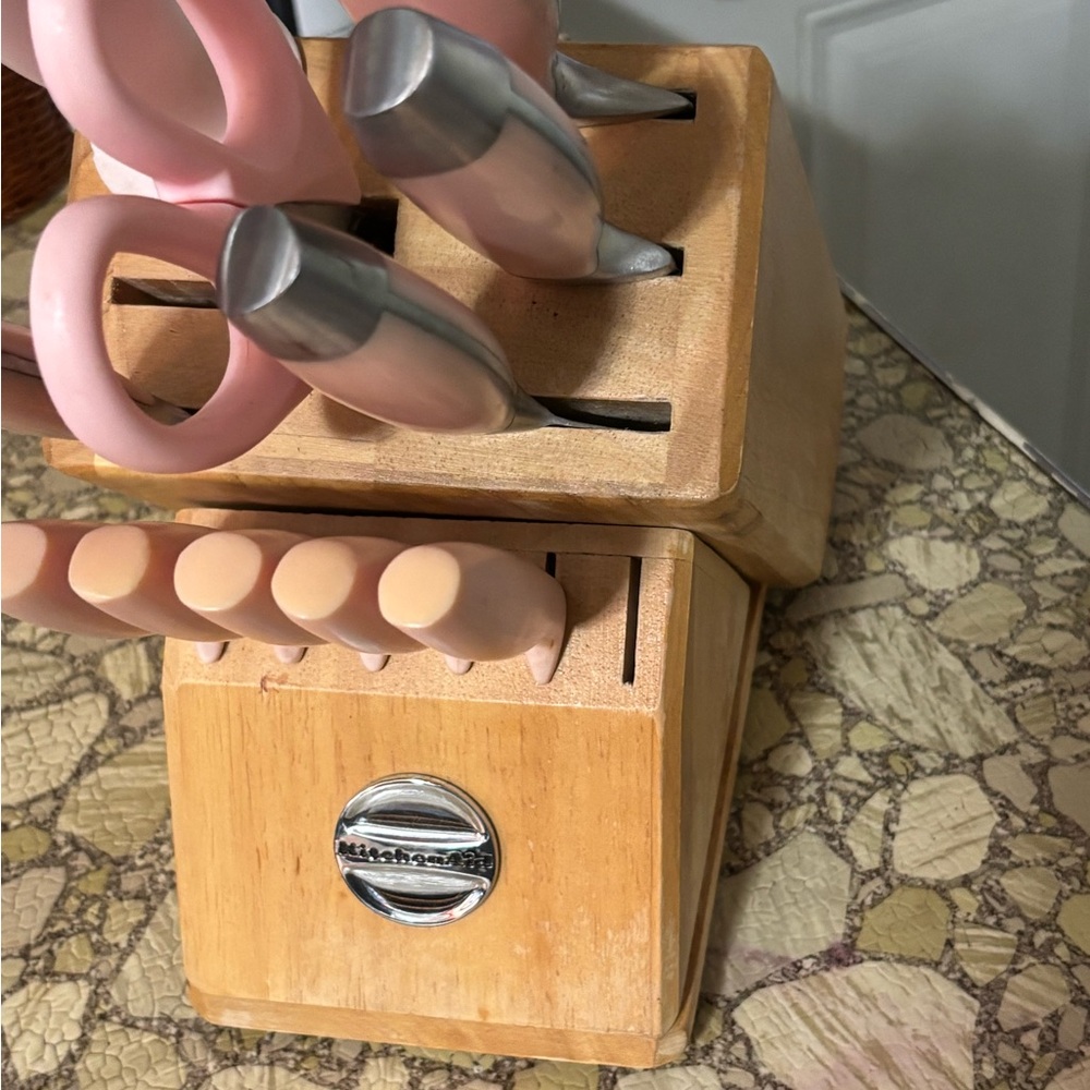 KitchenAid Pink Knife Set with Wooden Block